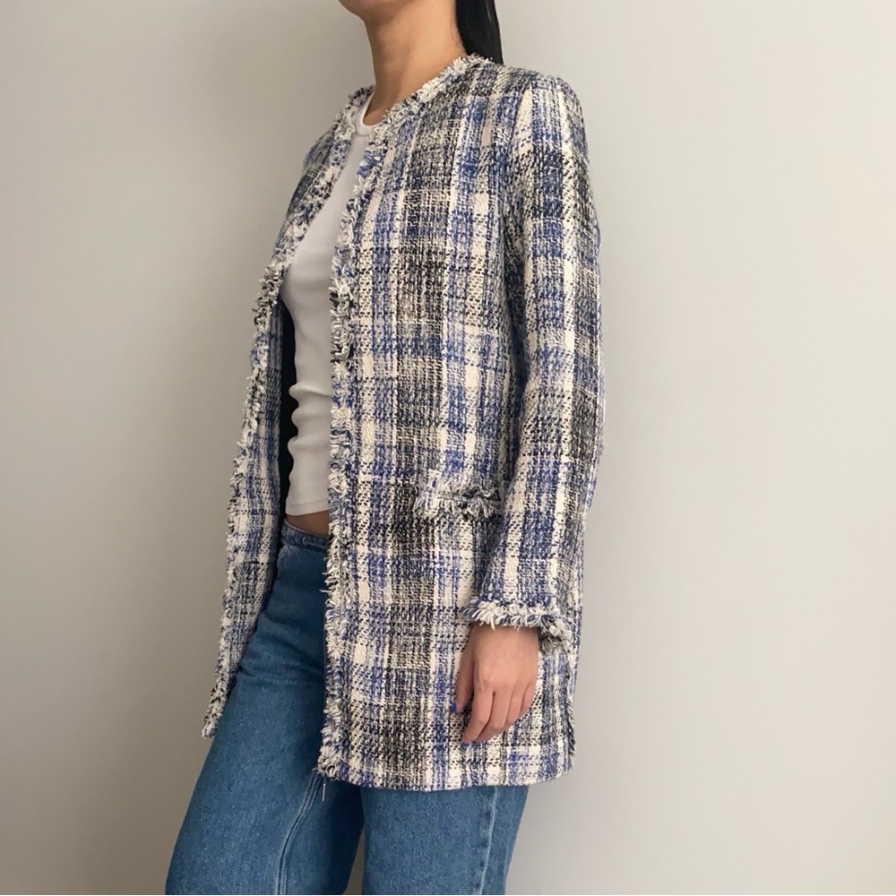 Zara blue plaid tweed textured jacket coat - Picture 6 of 8